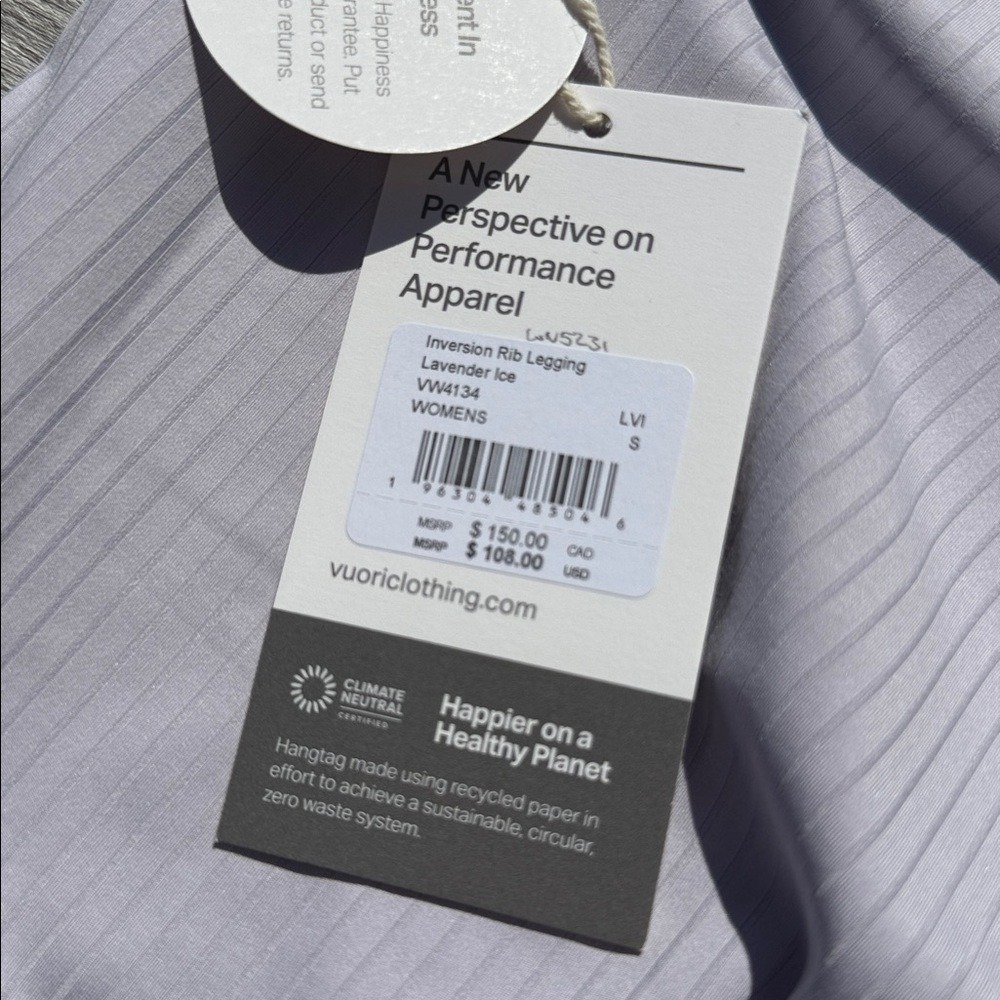 VUORI Inversion Rib Legging Color: Lavender Ice (light purple) size small nwt - Picture 4 of 6